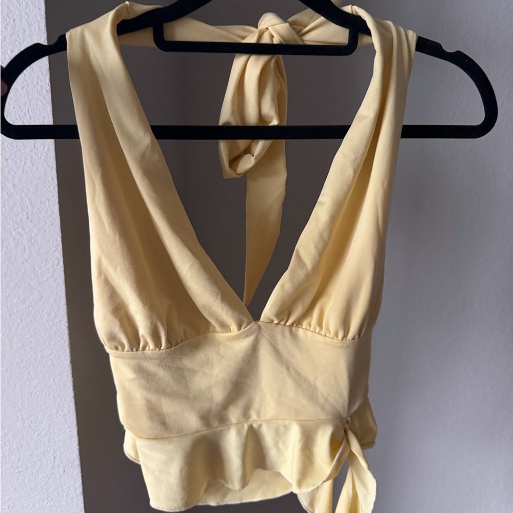 Elegant Yellow Tie-Back Crop Top